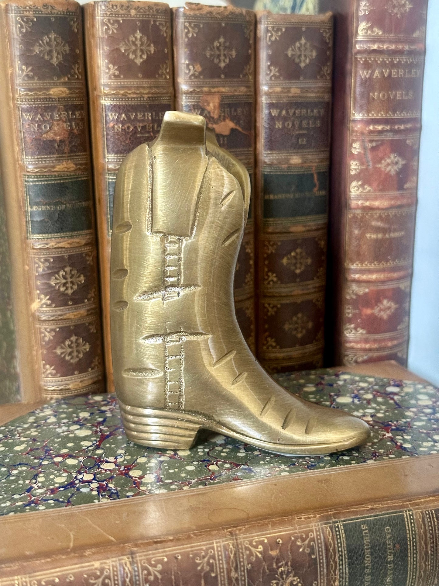 Antiqued Brass Riding Boot Match/Toothpick Holder, 4-1/4"