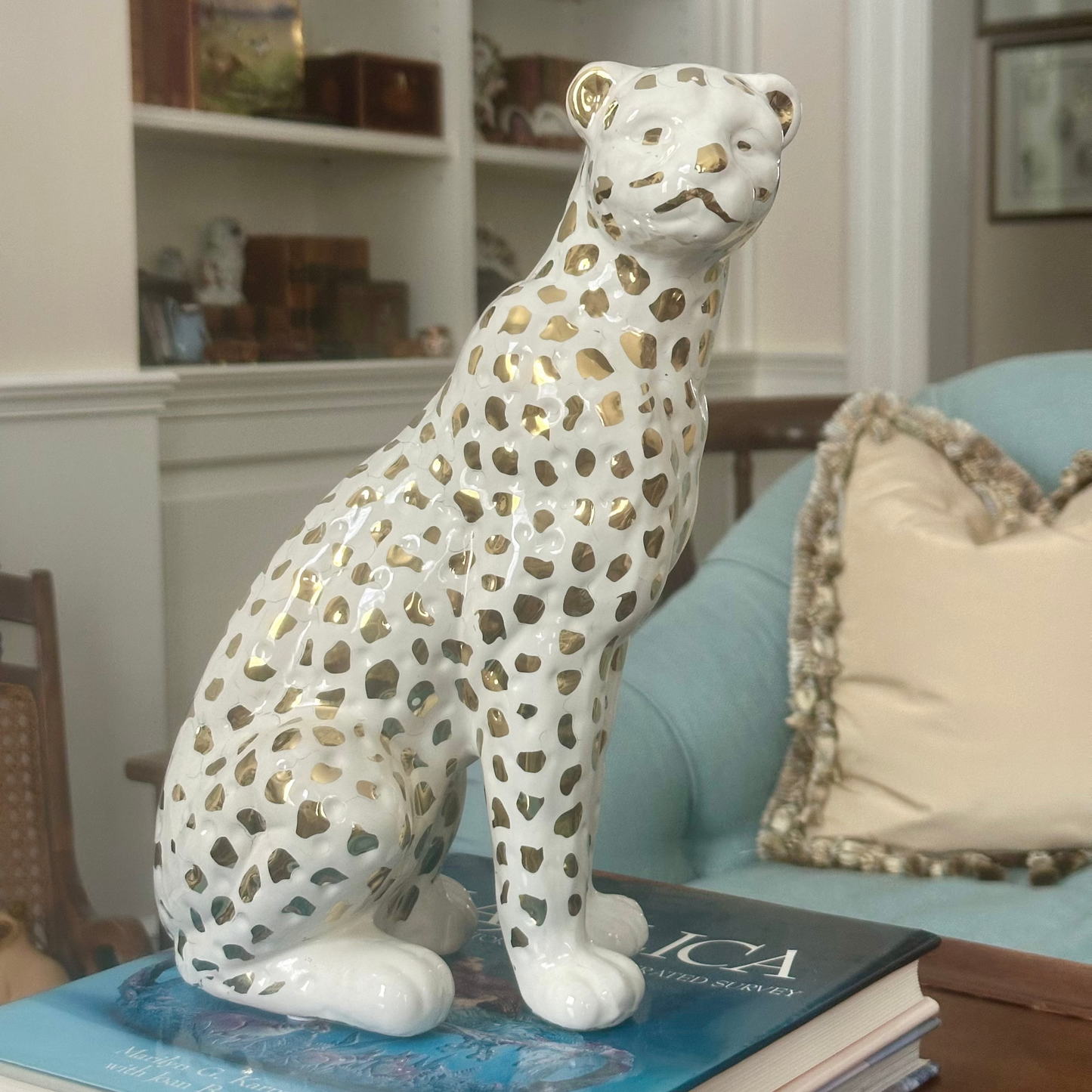 Ceramic Leopard Figurine, 11"