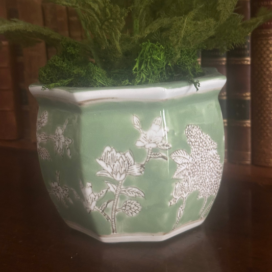 Green Hexagon Ceramic Planter, 6"