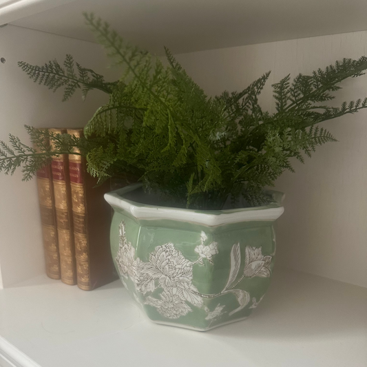 Green Hexagon Ceramic Planter, 8"