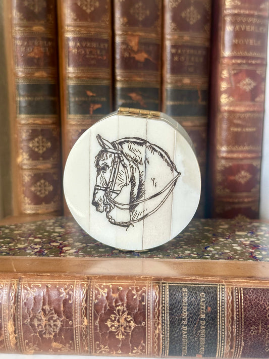Horse Head Design Round Jewelry - Trinket Bone Box, 2-1/4"