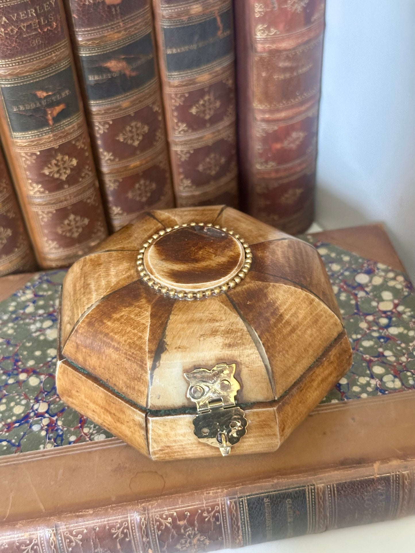 Antiqued Primitive Bone Box with Brass Latch, 3-1/4"