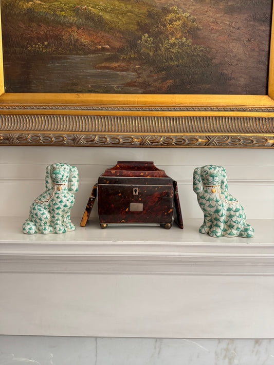 Staffordshire Style Dogs, Teal Fishnet Pattern - Small