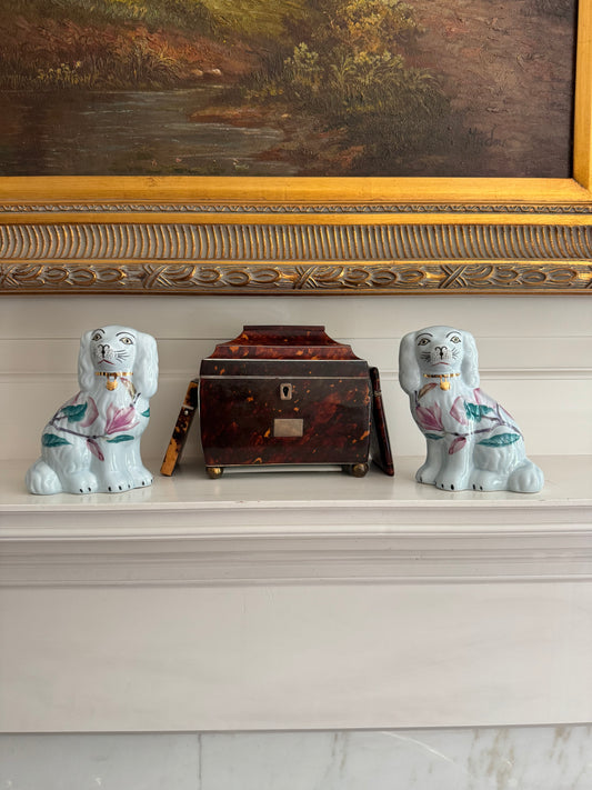 Staffordshire Style Dogs, Light Blue with Flower Pattern - Small