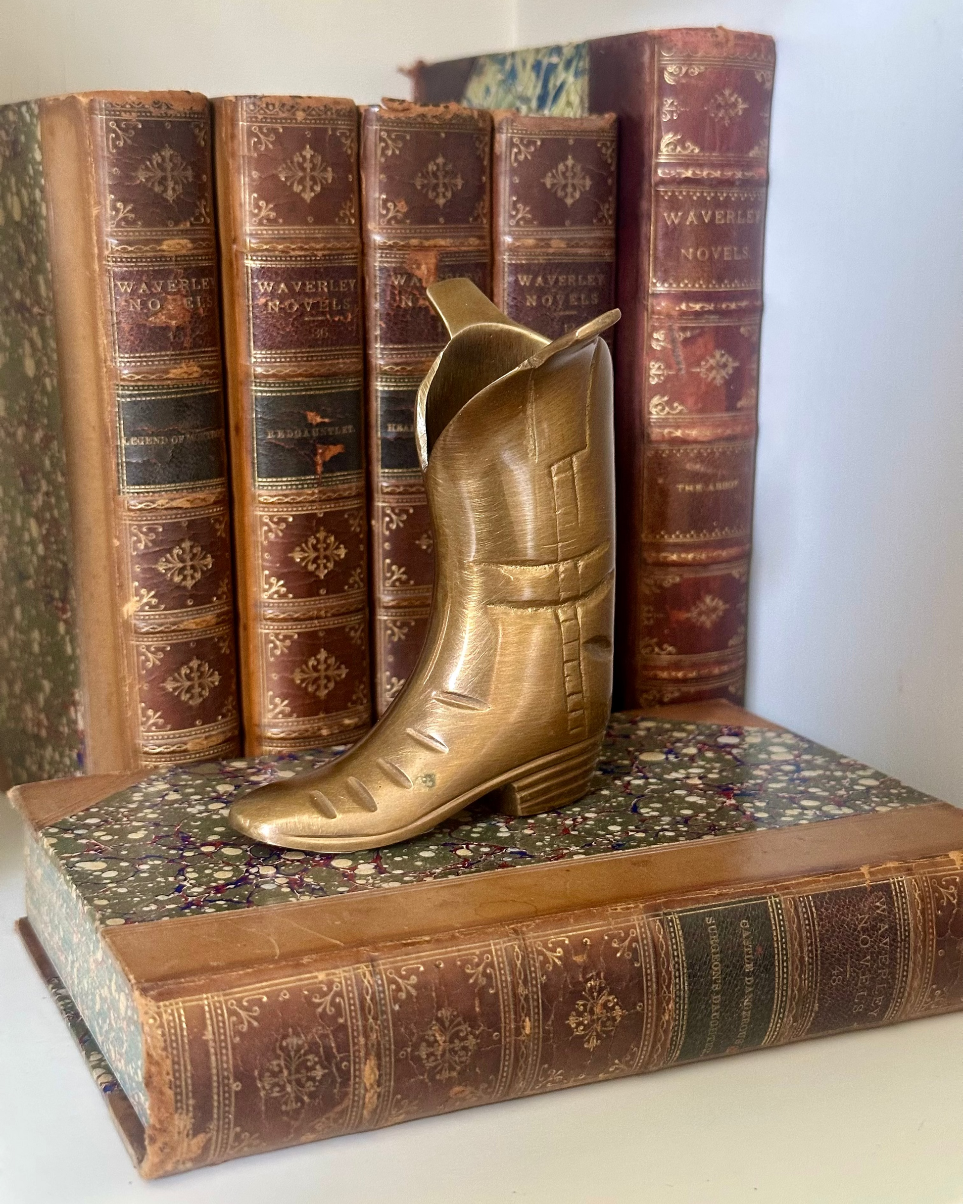 Antiqued Brass Riding Boot Match/Toothpick Holder, 4-1/4"