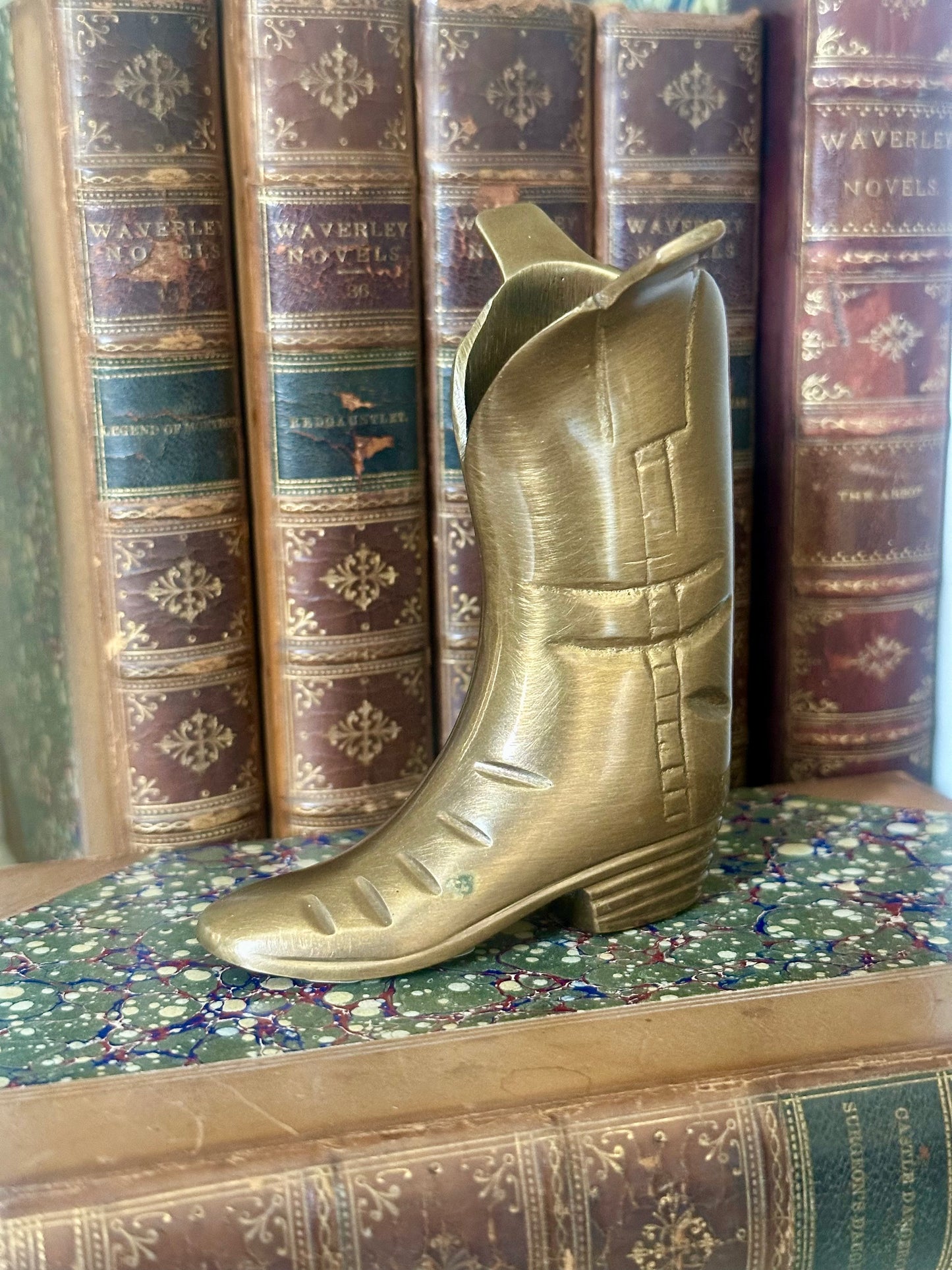 Antiqued Brass Riding Boot Match/Toothpick Holder, 4-1/4"