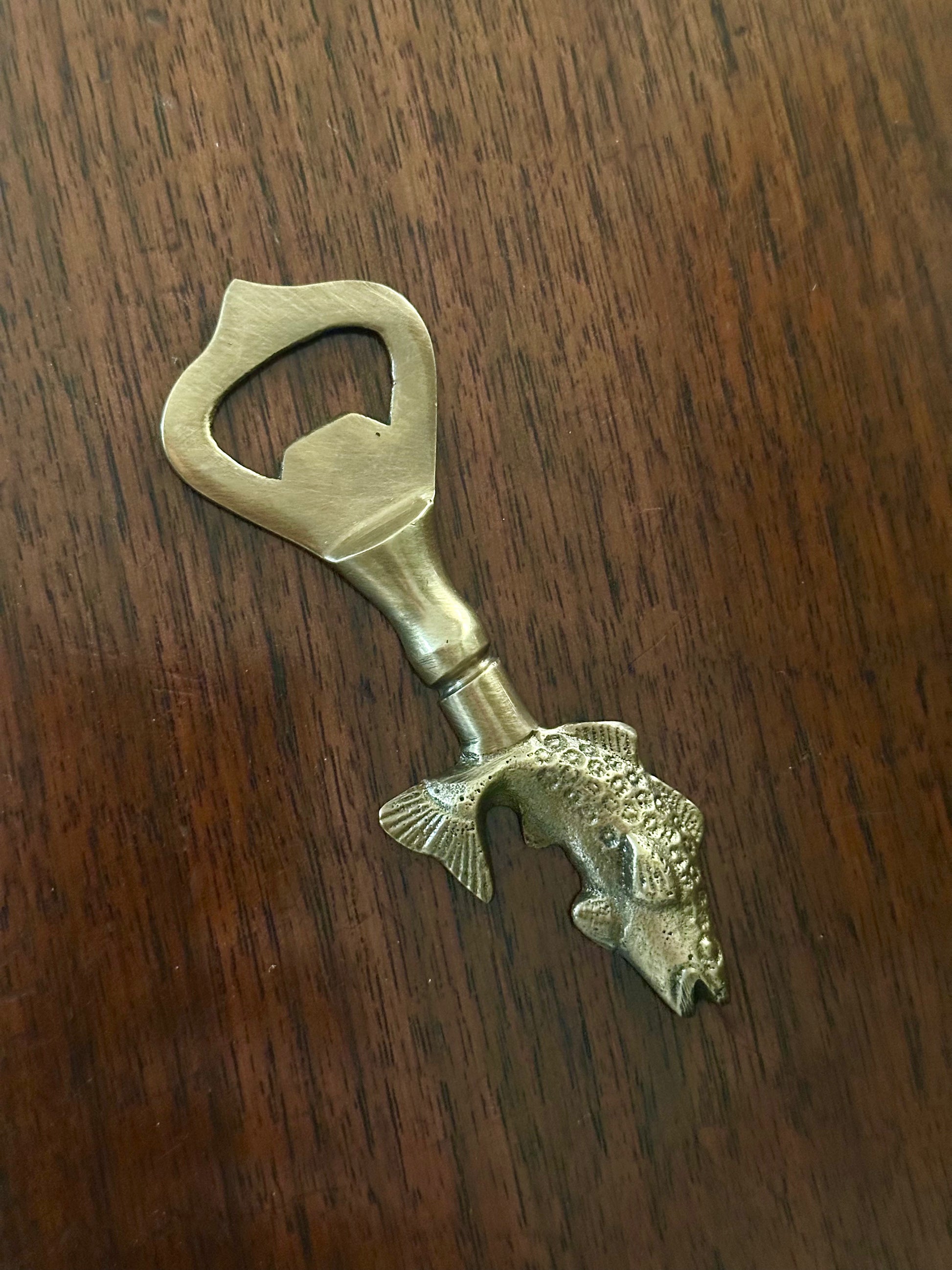 Antiqued Solid Brass Vintage Fish Bottle Opener, 4.25"