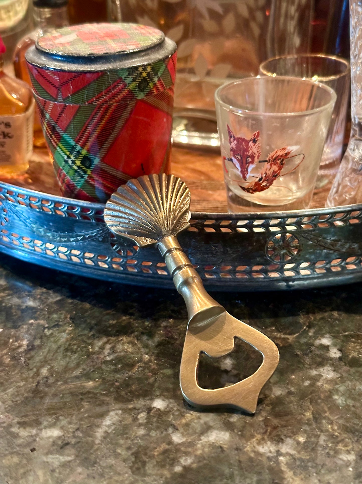 Antiqued Solid Brass Vintage Sea Shell Bottle Opener
