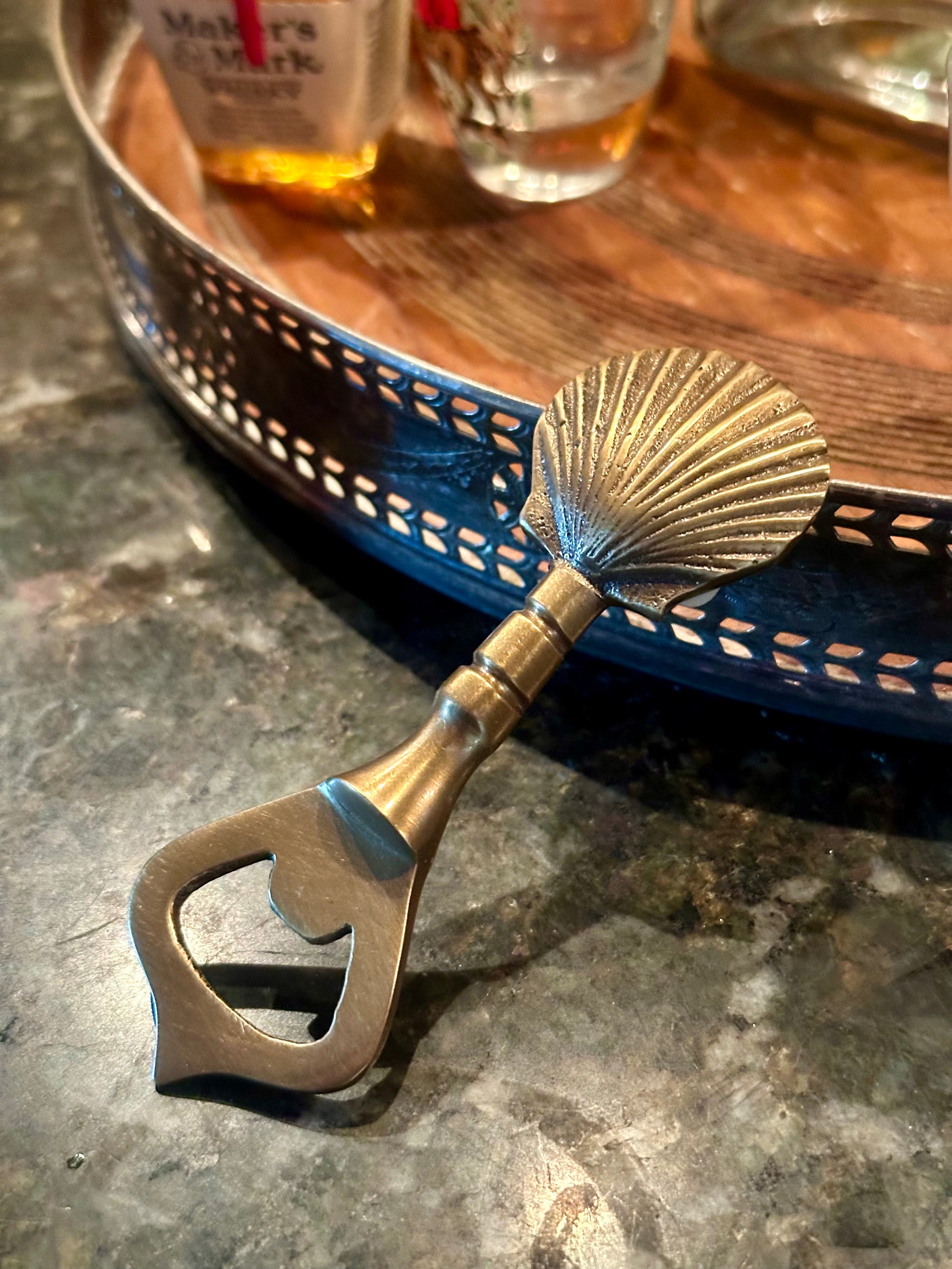 Antiqued Solid Brass Vintage Sea Shell Bottle Opener
