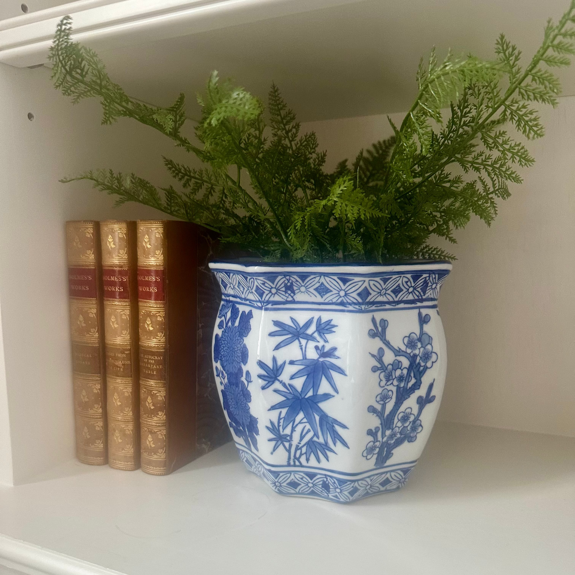 Blue & White Ceramic Chinoiserie Planter,  7.5"