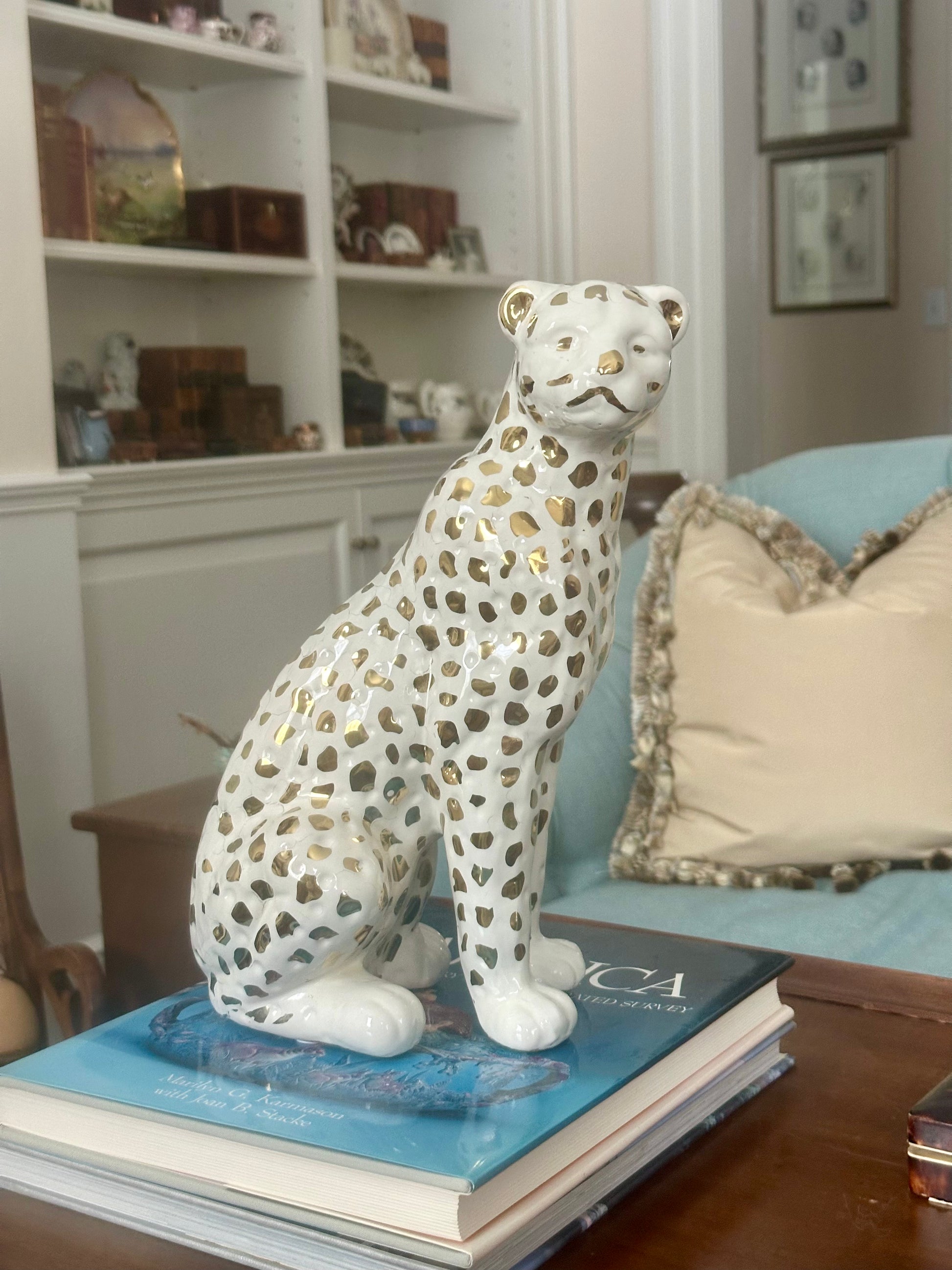 Ceramic Leopard Figurine, 11"