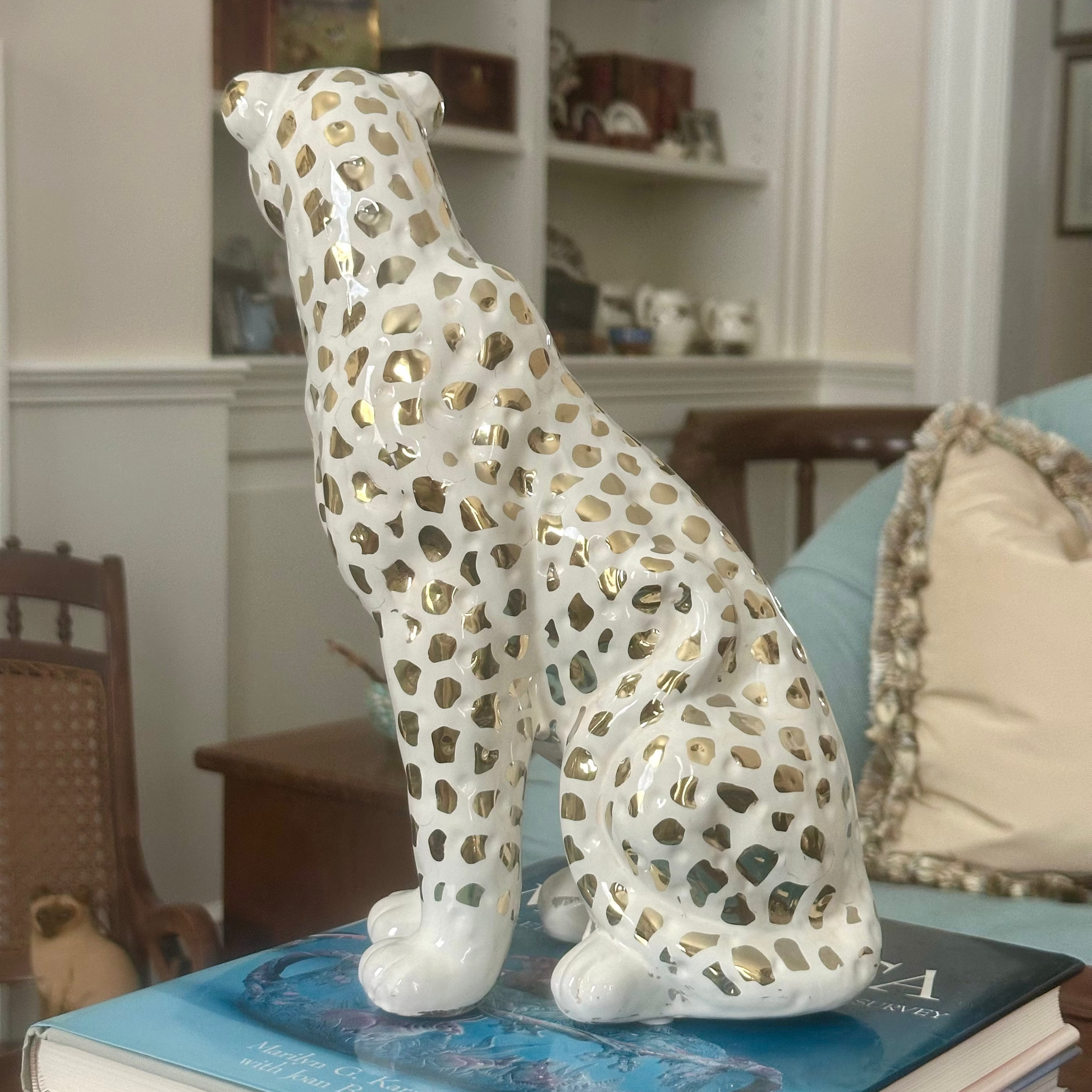 Ceramic Leopard Figurine, 11"