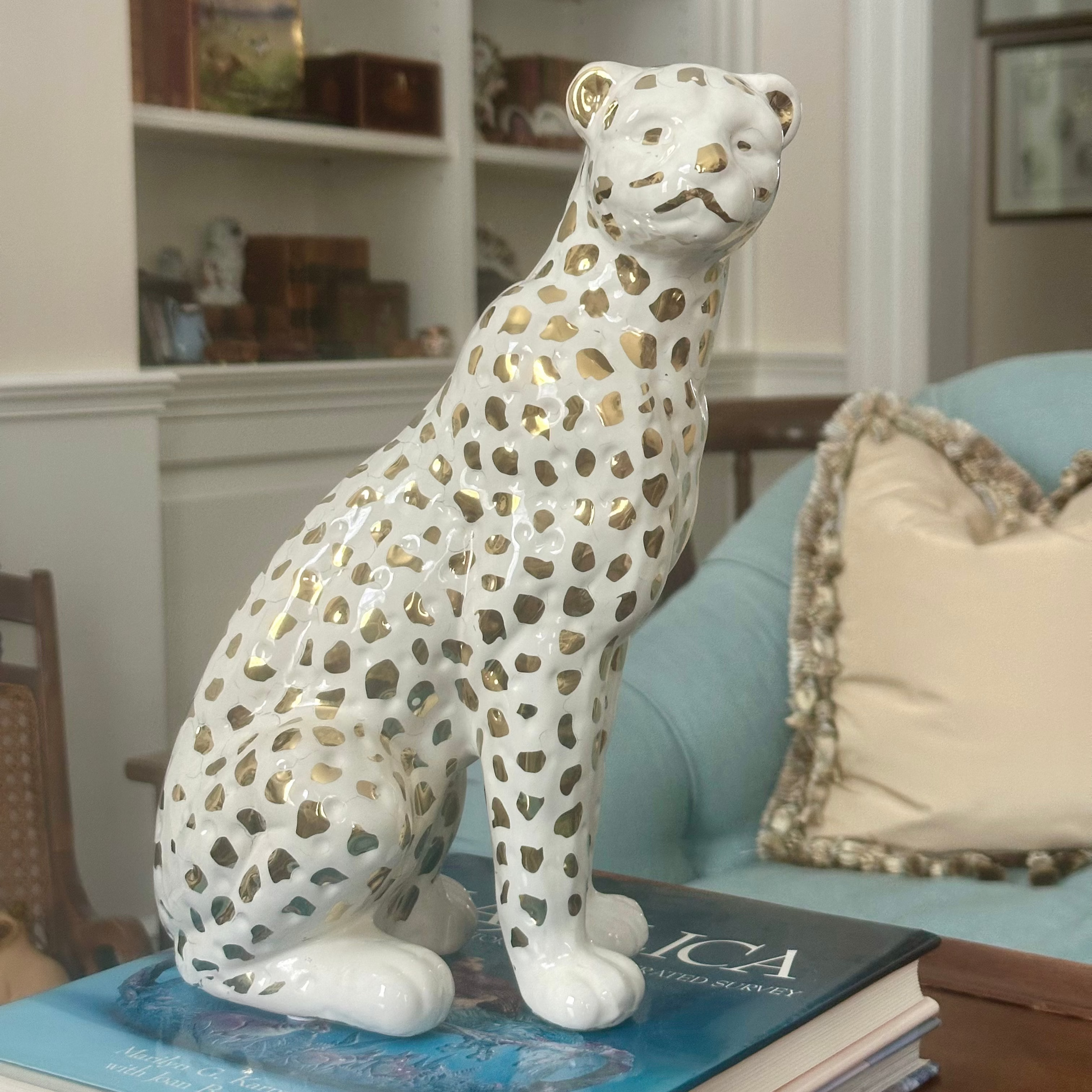 Ceramic Leopard Figurine, 11"