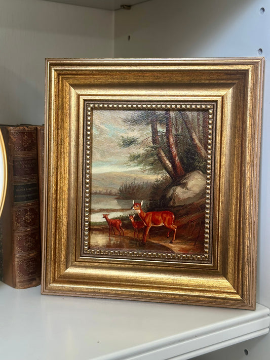 Deer Scene Vintage Giclée Painting Canvas