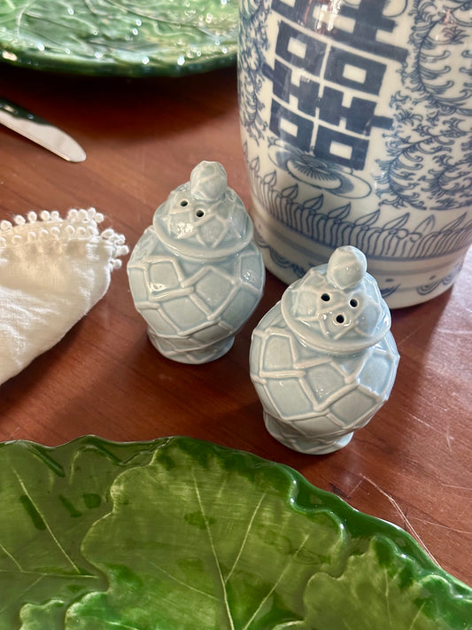 Ginger Jar Ceramic Salt & Pepper Shakers, Light Blue