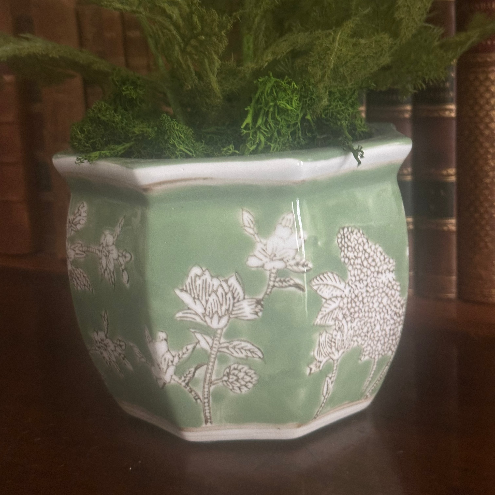 Green Hexagon Ceramic Planter, 6"