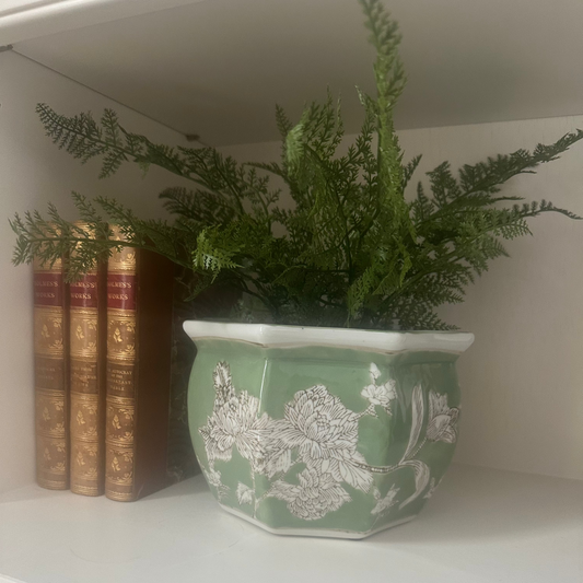 Green Hexagon Ceramic Planter, 8"