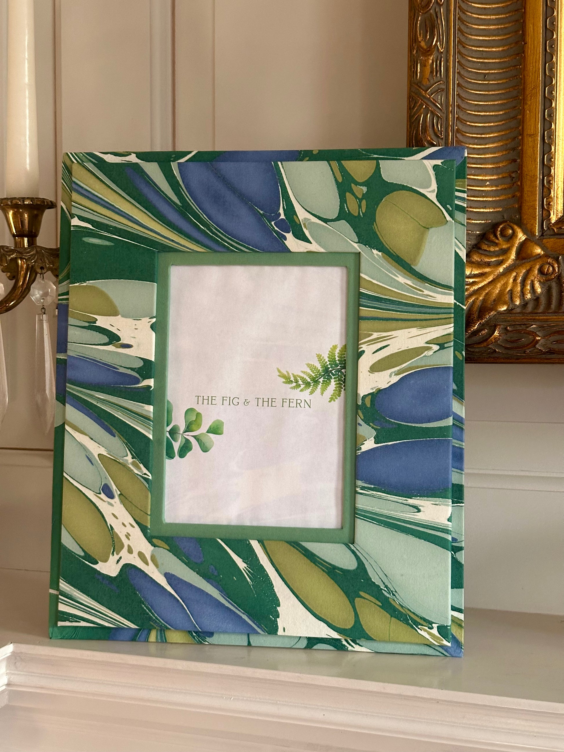 Hand-Marbled Large Picture Frame, Green & Blue
