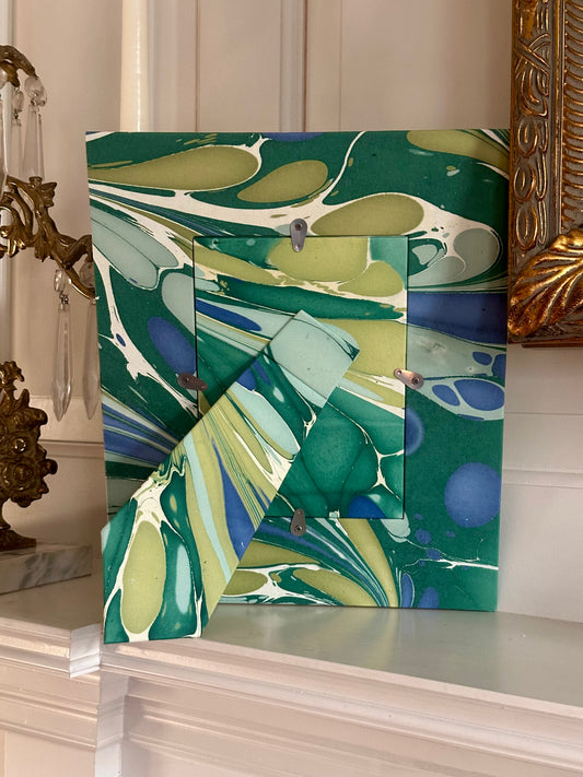 Hand-Marbled Large Picture Frame, Green & Blue