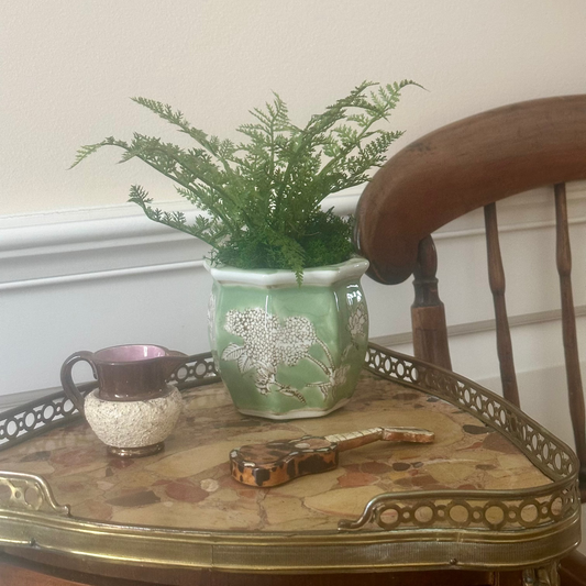 Green Hexagon Ceramic Planter, 4.5"