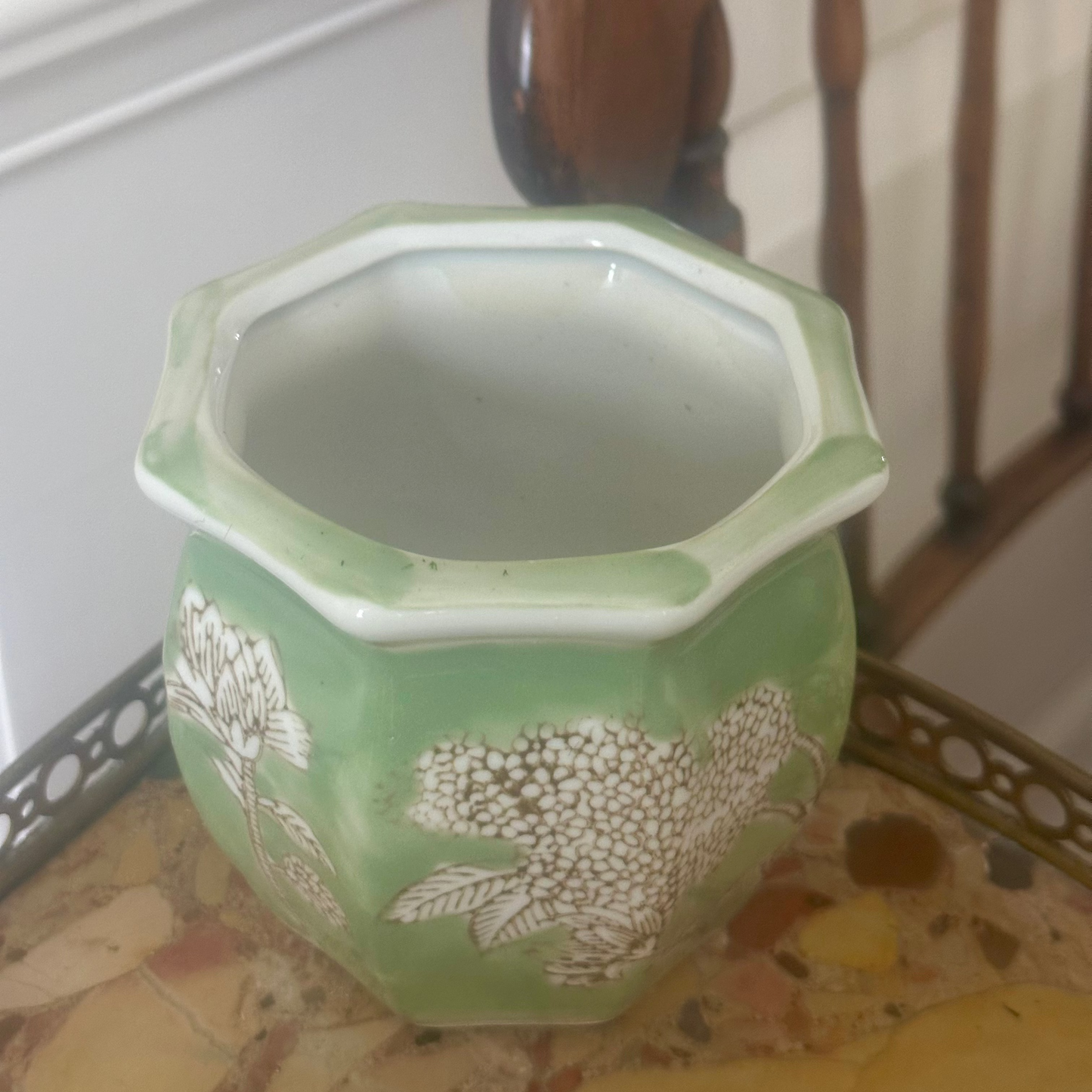 Green Hexagon Ceramic Planter, 4.5"