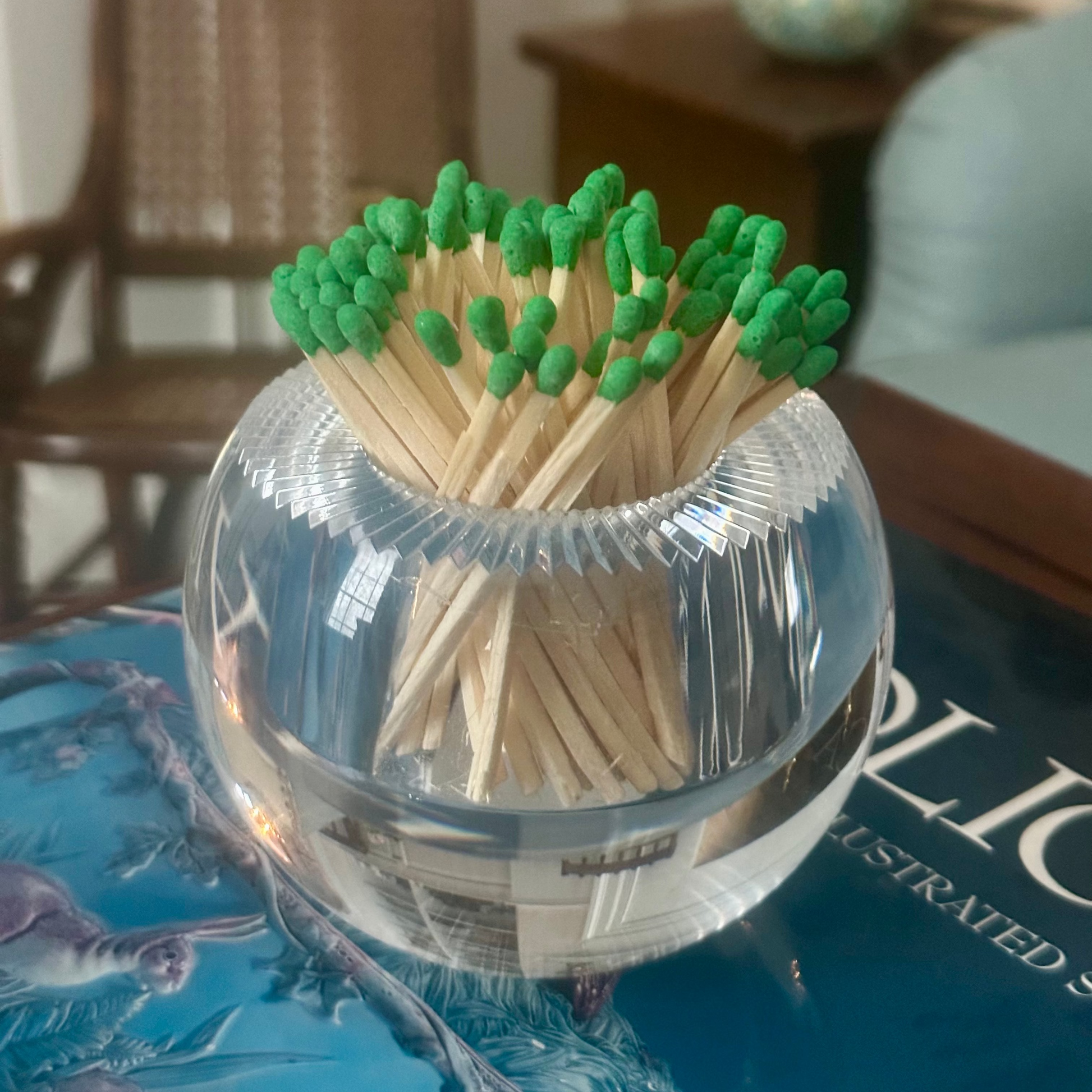 Round Acrylic Match Striker with Green Matches