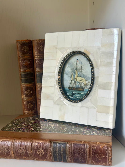 Ship Vintage Print in Bone & Brass Frame