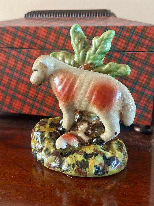 Staffordshire Sheep Under Tree Figurine