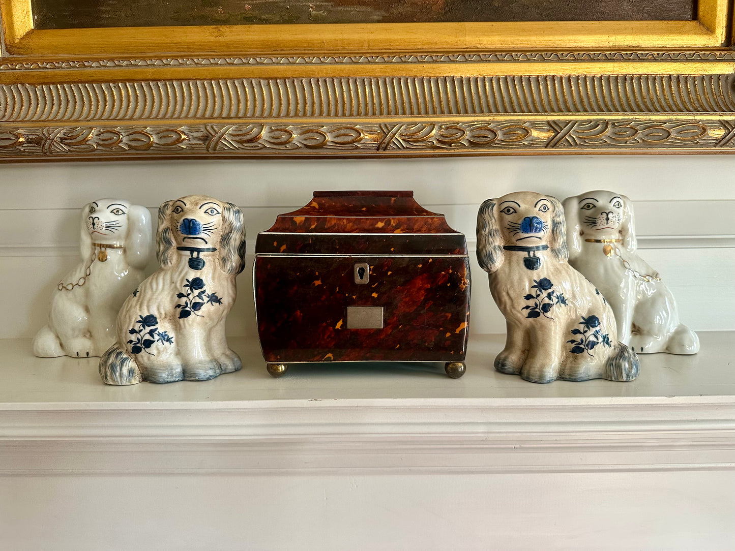Staffordshire Style Dogs, Blue & White Floral 