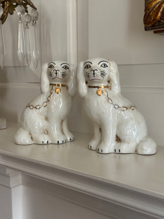 Staffordshire Style Dogs, Cream w/Antique Gold Chain