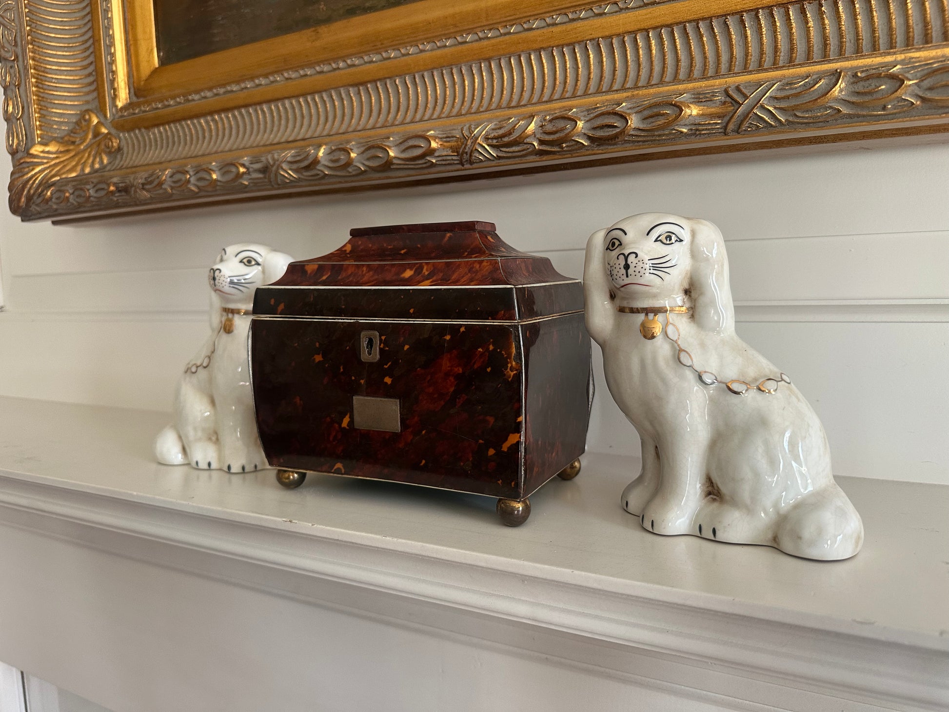 Staffordshire Style Dogs, Cream w/Antique Gold Chain