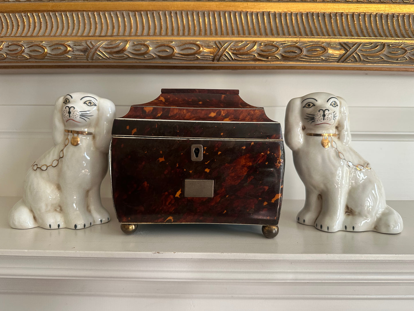 Staffordshire Style Dogs, Cream w/Antique Gold Chain