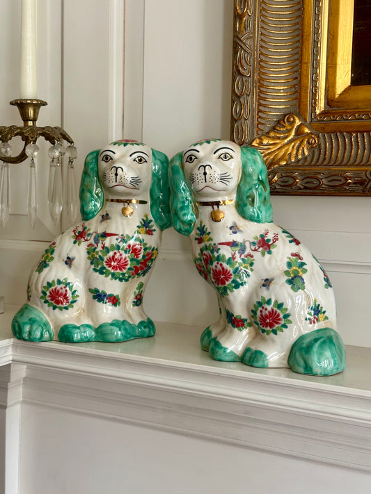 Staffordshire Style Dogs, Green Rose Medallion