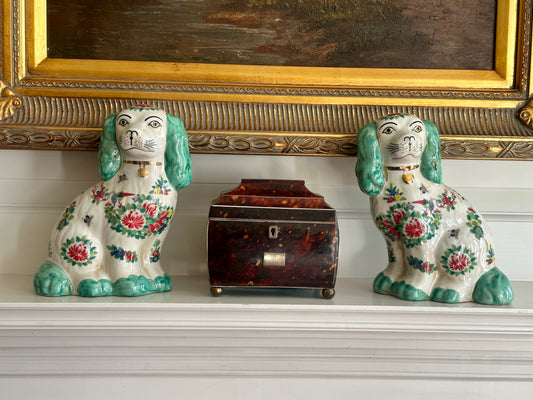 Staffordshire Style Dogs, Green Rose Medallion