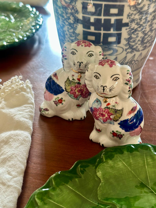 Staffordshire Style Dogs, Tabacco Leaf - Salt & Pepper Shakers
