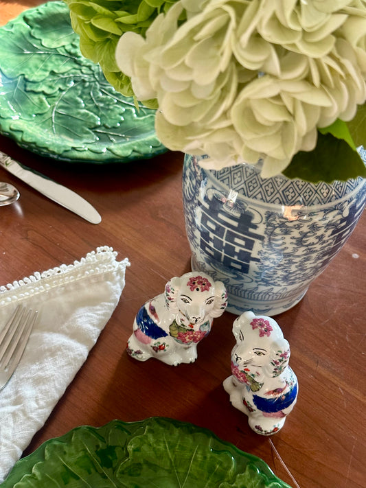 Staffordshire Style Dogs, Tabacco Leaf - Salt & Pepper Shakers